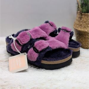 Birkenstock Arizona Purple Big Buckle Genuine Shearling Slide Sandals EU 40 NWT